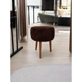 Yuvarlak Puf Bench Ahşap Ayaklı Dekoratif Peluş - Kahverengi
