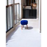 Yuvarlak Puf Bench Ahşap Ayaklı Dekoratif Peluş - Mavi
