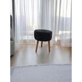 Yuvarlak Puf Bench Ahşap Ayaklı Dekoratif Peluş - Siyah