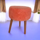 Yuvarlak Puf Bench Ahşap Ayaklı Dekoratif Peluş - Turuncu