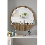 Yuvarlak Raflı 45 Koridor Dresuar Konsol Duvar Salon Banyo Ofis Çocuk Yatak Oda Raflı Aynası, 45X45