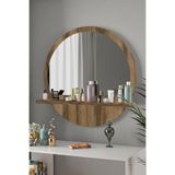 Yuvarlak Raflı 58 Koridor Dresuar Konsol Duvar Salon Banyo Ofis Çocuk Yatak Oda Raflı Ayna,Ceviz 58X58