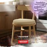 Yuvarlak Sandalye Minderi | Mutfak, Balkon, Bahçe Minderi | Baðcýklý Yýkanabilir Sünger Minder Bej