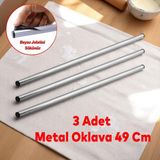 Yuvarlak Silindir Alüminyum Metal Oklava 49 cm Mutfak Börek Hamur Un Yufka Açma Krom Renk (3 Adet) - Metalik