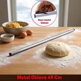 Yuvarlak Silindir Alüminyum Metal Oklava Tekli 49 cm Mutfak Börek Hamur Un Yufka Açma Krom Renk - Metalik