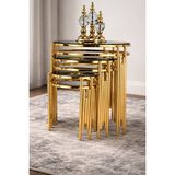 Yuvarlak Sütun Model 3’lü Zigon Sehpa Seti – Gold Metal Ayaklı – Siyah Cam – Yerli Üretim | Çelsan Metal