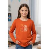Yuvarlak Yaka Girls Baskı Detaylı Kız Çocuk Sweatshirt Turuncu