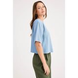 Yuvarlak Yaka Kısa Kol Crop Bluz - Mavi - XL