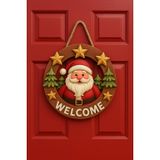 Yuvarlak Yıldızlı Noel Babalı Yılbaşı Ahşap Kapı Yılbaşı Süsü Yılbaşı Temalı Hediyeler (23-23 cm)