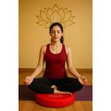 Yuvarlak Yoga & Meditasyon Minderi Lotus Çiçeği Baskılı %100 Duck Kumaş Kalıp Sünger - Kırmızı