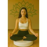 Yuvarlak Yoga & Meditasyon Minderi Lotus Çiçeği Baskılı %100 Duck Kumaş Kalıp Sünger - Krem