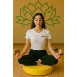 Yuvarlak Yoga & Meditasyon Minderi Lotus Çiçeği Baskılı %100 Duck Kumaş Kalıp Sünger - Sarı
