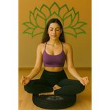 Yuvarlak Yoga & Meditasyon Minderi Lotus Çiçeği Baskılı %100 Duck Kumaş Kalıp Sünger - Siyah