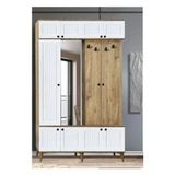 Yuvaset Home 3 Kapılı Aynalı Yağmur Çam/Beyaz Portmanto - Beyaz-Meşe