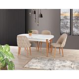 Yuvaset Home Uyar Beyaz 4 Adet Elit Sandalye 90*160+30 Kelebek Açılabilir Masa Takımı - Beyaz - Krem