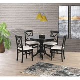 Yuvaset Home Uyar Siyah 4 Adet Alaçatı Sandalye 100*100+30 Fiskos Açılır Lake Masa Takımı