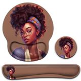 Yuxcfhjfe Ergonomik Mouse Pad Bilek Desteği Jel ve Klavye Bilek Desteği Seti, Dizüstü Bilgisayar, Mac, Oyun ve Ofis için, Dayanıklı, Rahat ve Ağrı Giderici + Bardak Altlığı, Afrikalı Kadınlar
