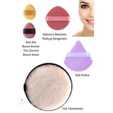 Yüz Makyaj ve Temizleme Sünger Seti 5'li, Islatınca Büyüyen Makyaj Süngeri, Pudra Pufu, Göz Altı ve Eyeliner Süngeri, Fondöten BB CC Krem Likit Makyaj Uygulama Seti