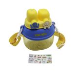YÜZ MODELİ - 2 KİLİTLİ KAPAK RENKLİ MİKA KRİSTAL SULUK MATARA PİPETLİ - NAYLON ÇANTALI - ASKILI 1280ML (5264)