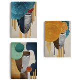Yüz Portreleri Modern Soyut 3'lü Set Dekoratif Kanvas Tablo, Duvar Dekoru AN13