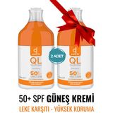Yüz Vücut Güneş Kremi - 2 Adet Güneş Ürünü - SPF 50 Faktör Güneş Koruyucu Yağlı Karma Kuru Ciltler İçin Su Bazlı Güneş Kremi - Leke Karşıtı Hassas Ciltler İçin Uygun Güneş Kremi