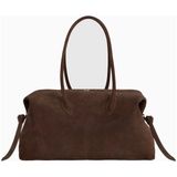 Yuzefi Brioche Weekender Chocolate Süet Lüks, El Işçiliği Italyan Tasarım Seyahat Çantası - Çikolata