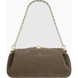 Yuzefi Oyster Süet Lüks Italyan Clutch ve Omuz Çantası, Gold Detaylı Tasarım - Bej