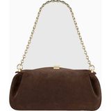 Yuzefi Oyster Süet Lüks Italyan Clutch ve Omuz Çantası, Gold Detaylı Tasarım - Çikolata