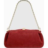 Yuzefi Oyster Süet Lüks Italyan Clutch ve Omuz Çantası, Gold Detaylı Tasarım - Kırmızı
