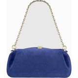 Yuzefi Oyster Süet Lüks Italyan Clutch ve Omuz Çantası, Gold Detaylı Tasarım - Mavi