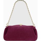 Yuzefi Oyster Süet Lüks Italyan Clutch ve Omuz Çantası, Gold Detaylı Tasarım - Şarap