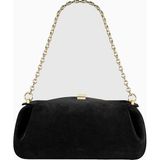 Yuzefi Oyster Süet Lüks Italyan Clutch ve Omuz Çantası, Gold Detaylı Tasarım - Siyah