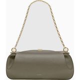 Yuzefi Oyster Taupe Pebble %100 Deri Lüks Italyan, Gold Detaylı Clutch ve Omuz Çantası - Bej