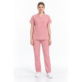 YUZEM Pembe Kadın Hemşire ve Doktor Forması V Yaka Rahat Kesim Boru Paça Alt Üst Takım