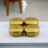 Yüzen Mum 4'lü Dekoratif Mumu Kandil Hediyelik Fitilli Mumluk Şamdan Metalik Boya Gold Altın