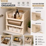 Yuzi Home 3’lü Çok Amaçlı Kayar Organizer Raf Dolap Içi Kıyafet Ev Aksesuarı Düzenleyici - Bej
