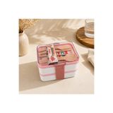 yuzi home Çocuk Küçük Lunch Box İki Katlı Beslenme Kutusu – Okul İçin Kaşık Çatal Setli, Bölmeli Yemek Kabı