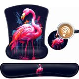 YVBHCGGGF Klavye Bilek Desteği ve Mouse Pad Bilek Destek Seti, Ergonomik Jel Mouse Pad Kaymaz Tabanlı Bilek Dayanağı Ev Ofis Masa Pedi Kolay Yazma, Suluboya pembe flamingo Desenli Siyah Oyun Mouse Mat