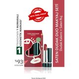 Yves Rocher Saten Dudak Duo Makyaj Seti-Dudak Kalemi -Eflatun & Saten Ruj -Nude Açelya Çiçeği - Renkli
