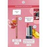 Yves Rocher Saten Dudak Duo Makyaj Seti-Dudak Kalemi -Pembe & Saten Ruj- Nude Gül Kurusu - Renkli
