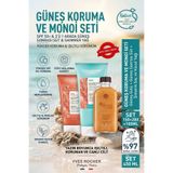 Yves Rocher SPF 50+ Yüksek Korumalı Güneş Sütü, Yatıştırıcı Süt ve Monoi Işıltılı Saç Vücut Yağı 3'lü Bakım Seti VL-SUNMON-3LU
