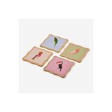 Yvonne Ellen Animals Kuşlu Pembe Mantar Dörtlü Bardak Altlığı 10X10 cm