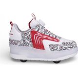 YVZ Patenli Işıklı Spor Ayakkabısı & Tekerlekli Sneakers Paten Ayakkabı Ortopedik Modeli Silikon Teker - Kırmızı - Beyaz - 34