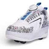 YVZ Patenli Işıklı Spor Ayakkabısı & Tekerlekli Sneakers Paten Ayakkabı Ortopedik Modeli Silikon Teker - Mavi - Beyaz - 34