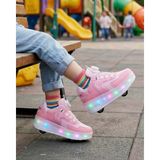 Yvz Patenli Işıklı Spor Ayakkabısı & Tekerlekli Sneakers Paten Ayakkabı Ortopedik Modeli Silikon Teker - Pembe - Beyaz - 35