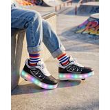YVZ Patenli Işıklı Spor Ayakkabısı & Tekerlekli Sneakers Paten Ayakkabı Ortopedik Modeli Silikon Teker Saat Hediyeli - Siyah - 31