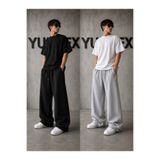 yx yustex sport 2'li Erkek Baggy Eşofman Altı Seti (Siyah ve Gri) Bol Paça Oversize