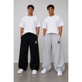 yx yustex sport 2'li Erkek NY Baskılı Eşofman Altı (Siyah-Gri) Bol Paça Oversize Kalıptır.