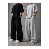 yx yustex sport 2'li Eşofman Erkek (Siyah-Gri) Oversize Yazlık Eşfoman Seti - Baggy Rahat Kalıp 2'li Ekonomik Paket