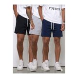 yx yustex sport Erkek 3’lü Paket Şort Seti - Siyah Gri Lacivert Yüksek Bel Pamuklu Spor Şort - Basic Günlük Şort